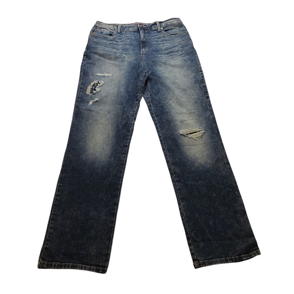 Gloria‎ Vanderbilt Amanda High Rise Tapered Mens's Jeans Blue Distressed Studded